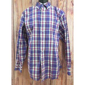 Southern Tide Mens Plaid Button-Down Shirt Size Large Cotton Purple/Blue/White